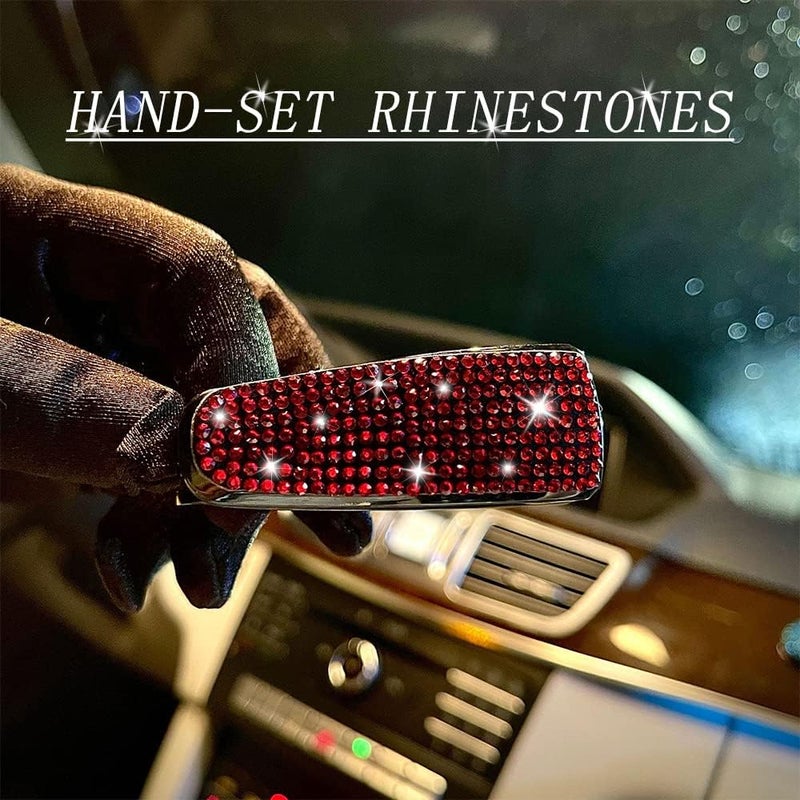 Turcee Set of 2 Bling Rhinestone Car Sun Visor Glasses Holders with Anti-Scratch Sponge,Car Decoration for Women Girls,Ticket Card Clip Visor Organizer,Universal Rhinestone Car Accessories (Red-2pcs) - Image 5